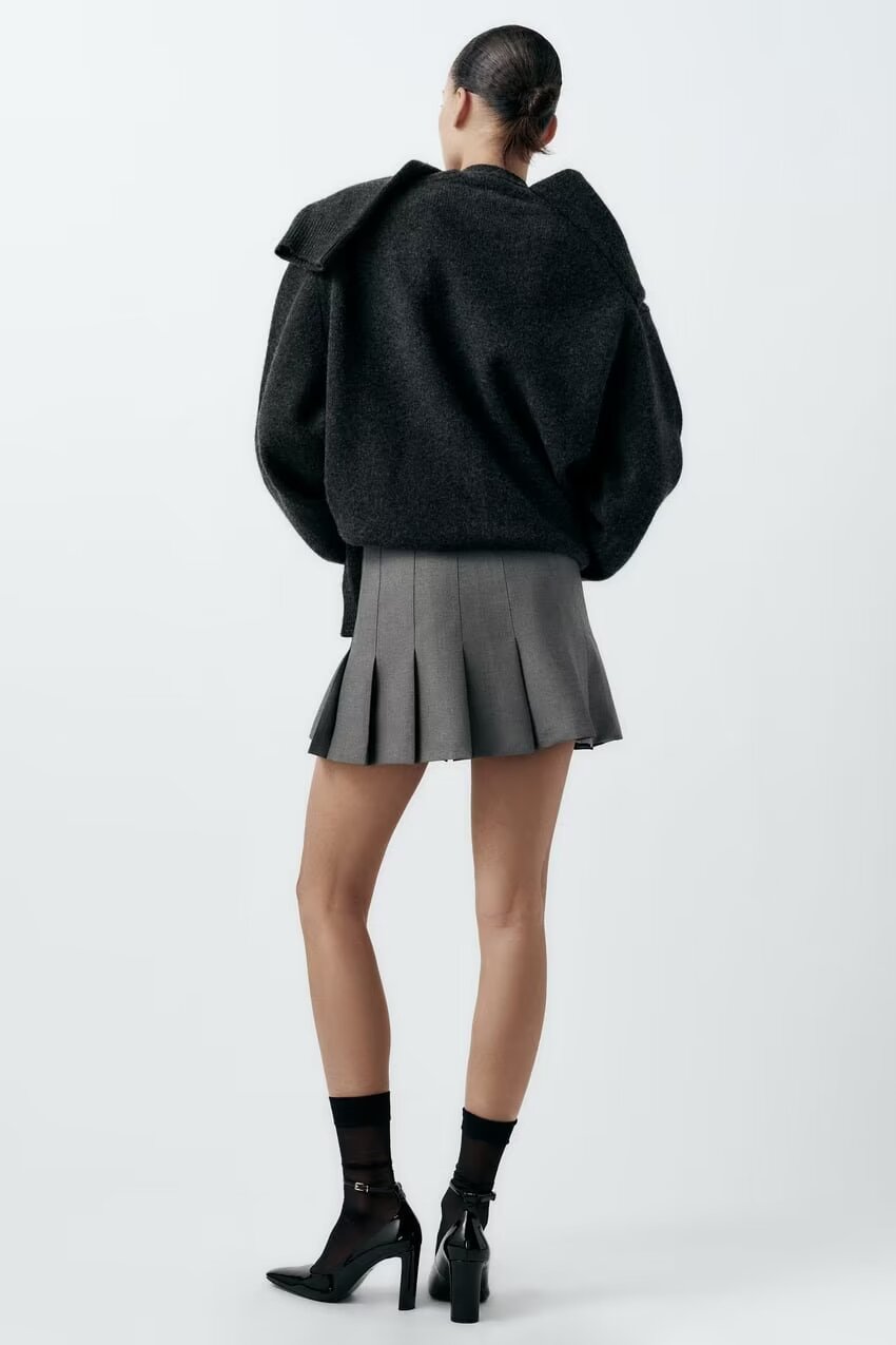 French High Waist Wide Pleated Skirt
