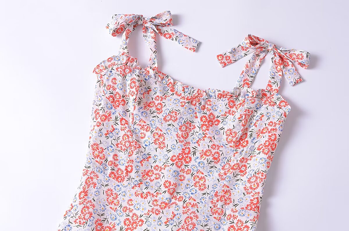 Women's Women Clothing French Small Floral Print Slim Slimming Large Cami Dress