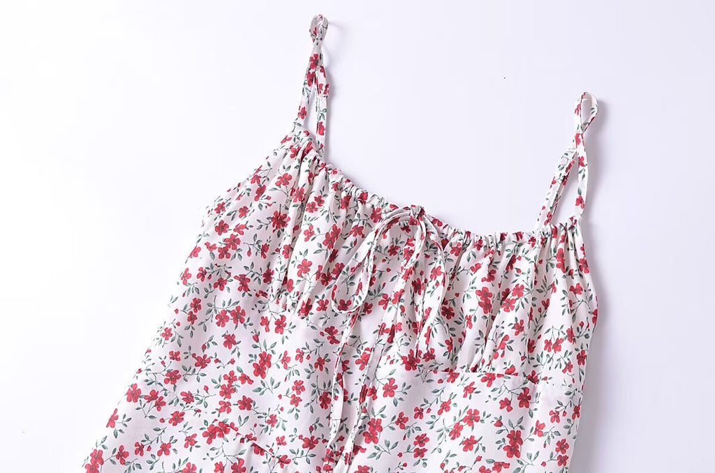 Summer French Vintage Small Floral Slimming Printed Waist