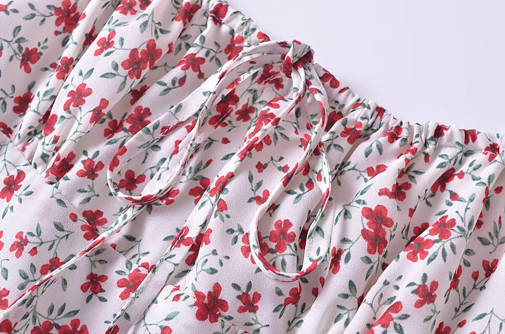 Summer French Vintage Small Floral Slimming Printed Waist