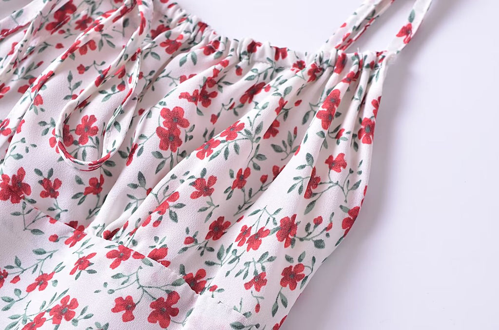 Summer French Vintage Small Floral Slimming Printed Waist