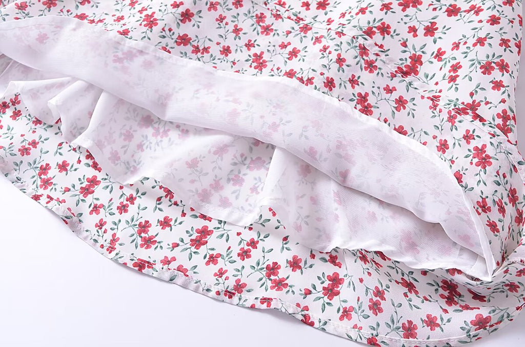 Summer French Vintage Small Floral Slimming Printed Waist
