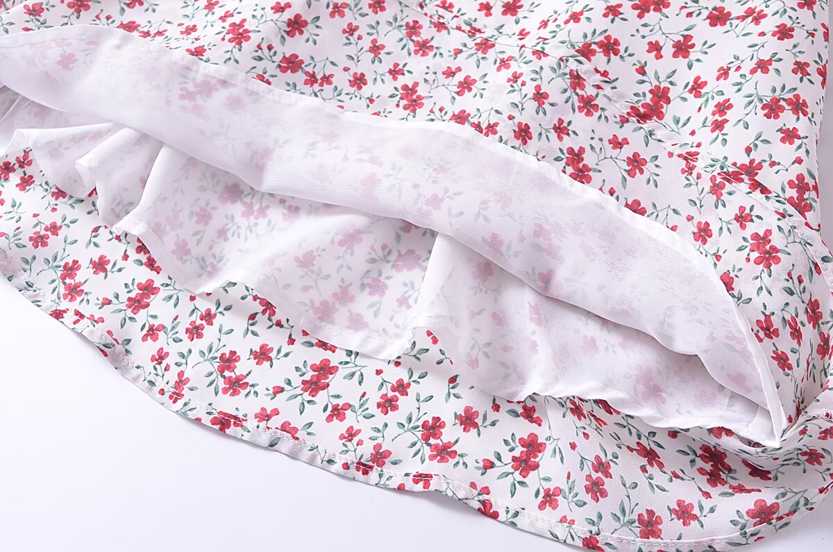 Summer French Vintage Small Floral Slimming Printed Waist