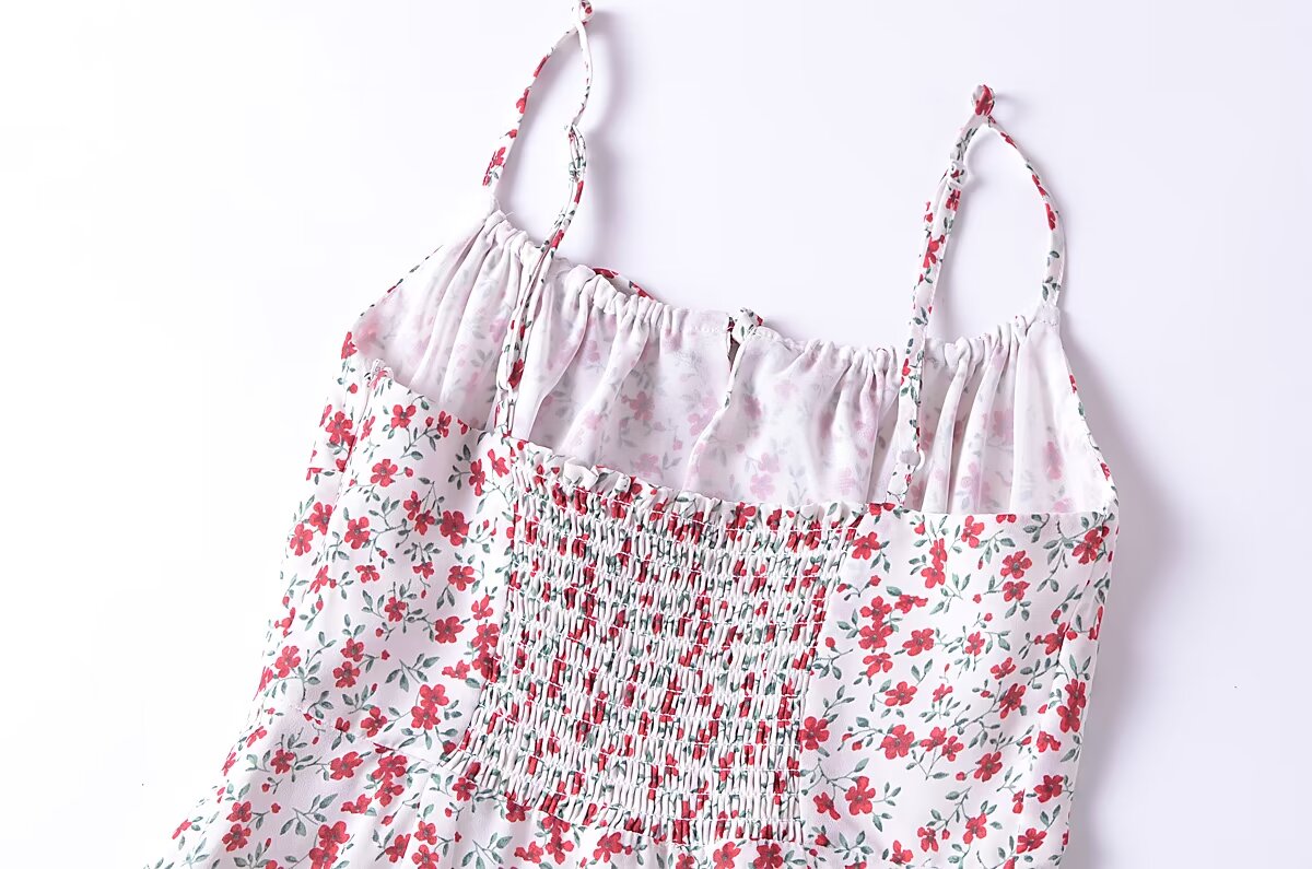 Summer French Vintage Small Floral Slimming Printed Waist
