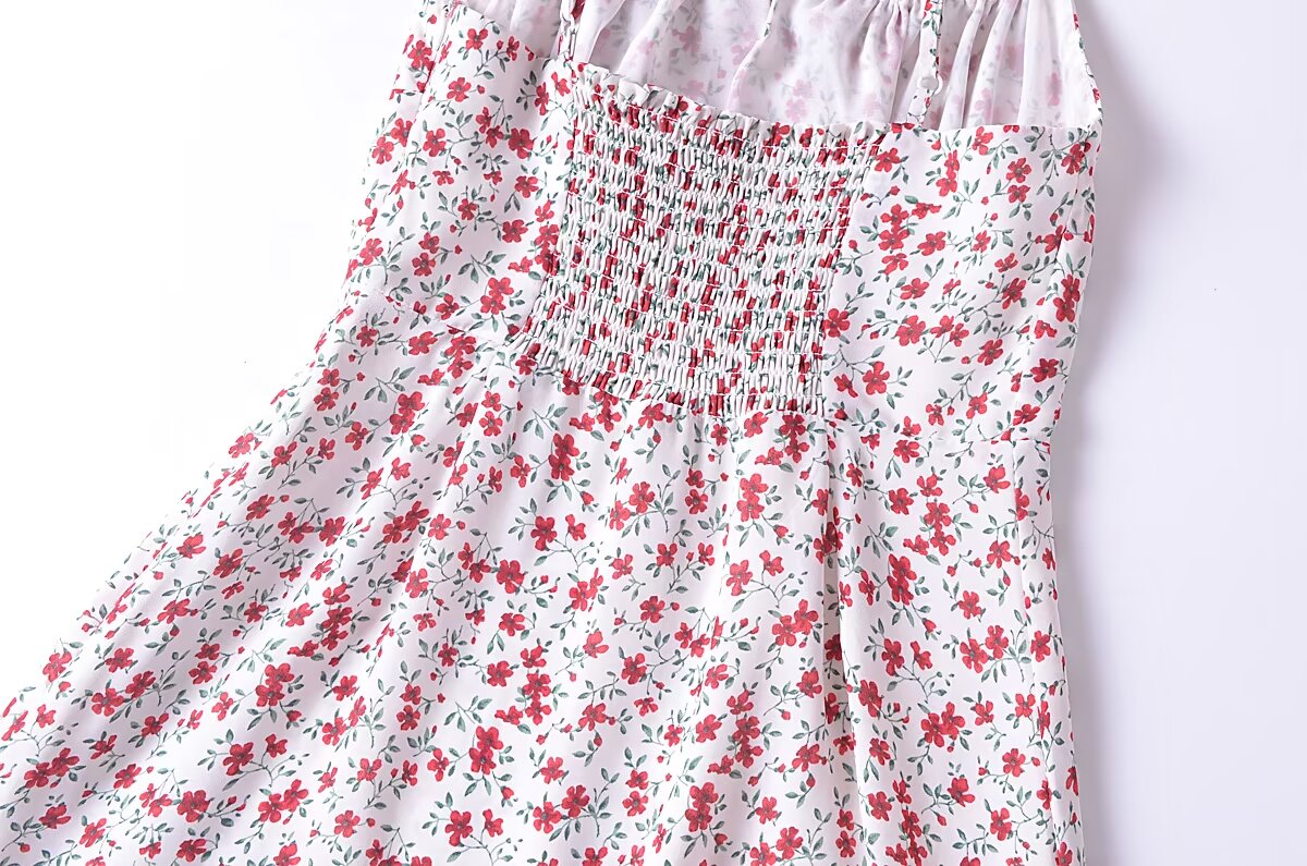 Summer French Vintage Small Floral Slimming Printed Waist