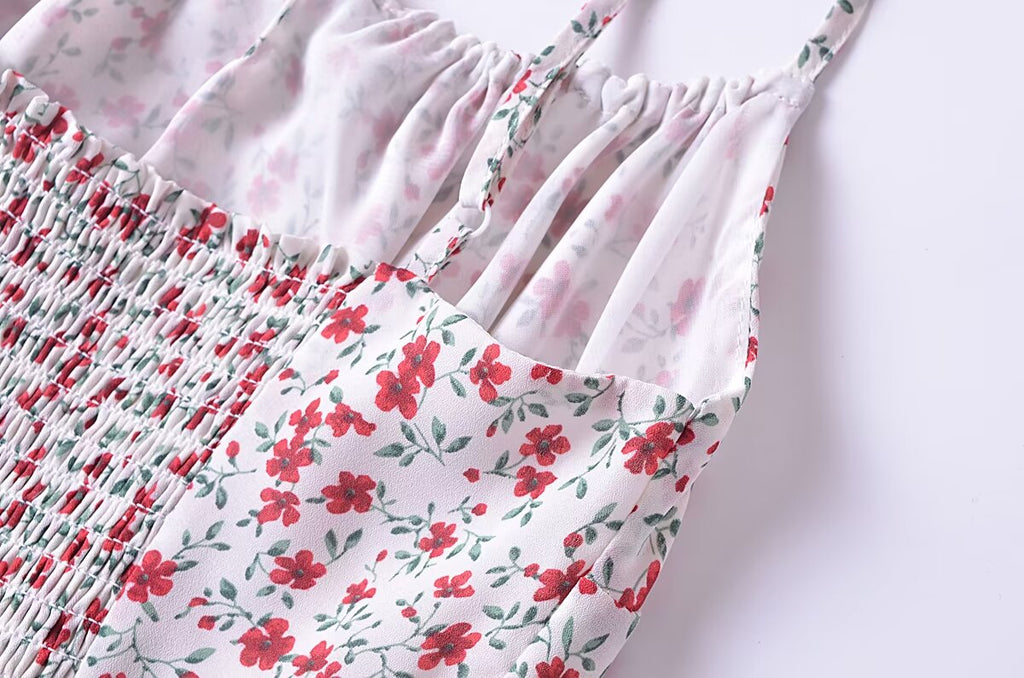 Summer French Vintage Small Floral Slimming Printed Waist
