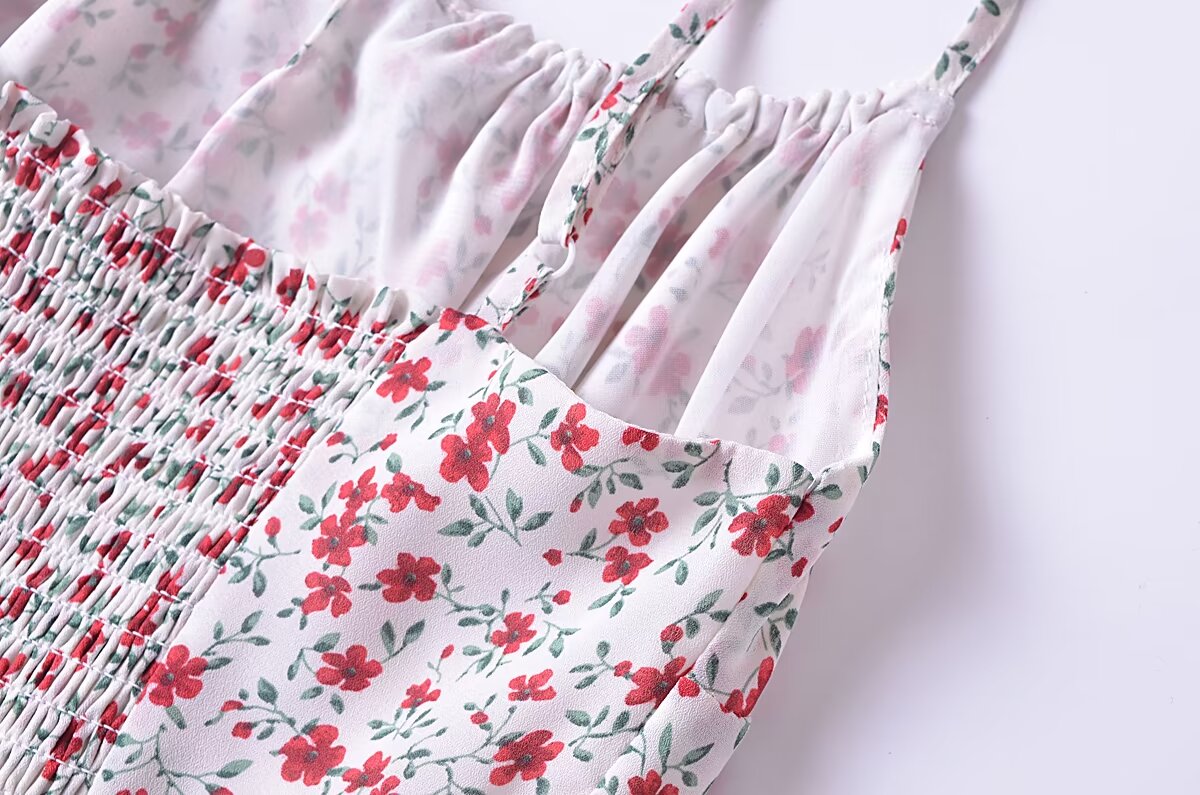 Summer French Vintage Small Floral Slimming Printed Waist