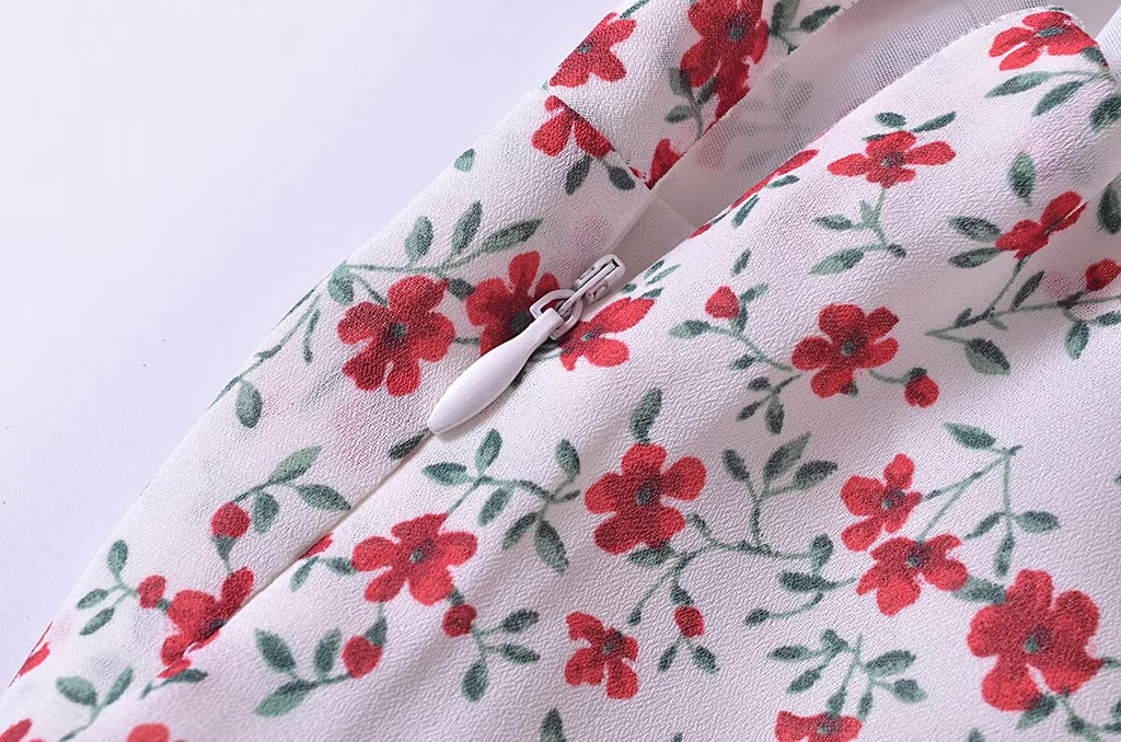 Summer French Vintage Small Floral Slimming Printed Waist