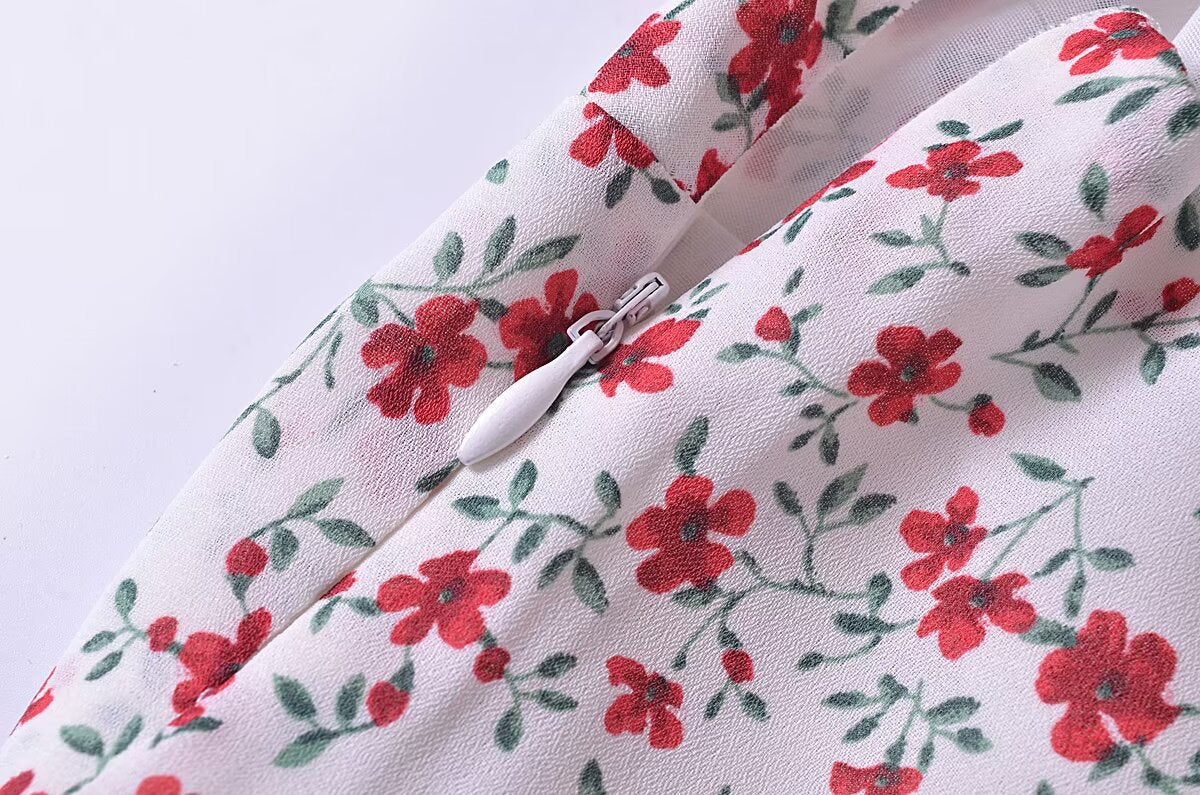 Summer French Vintage Small Floral Slimming Printed Waist