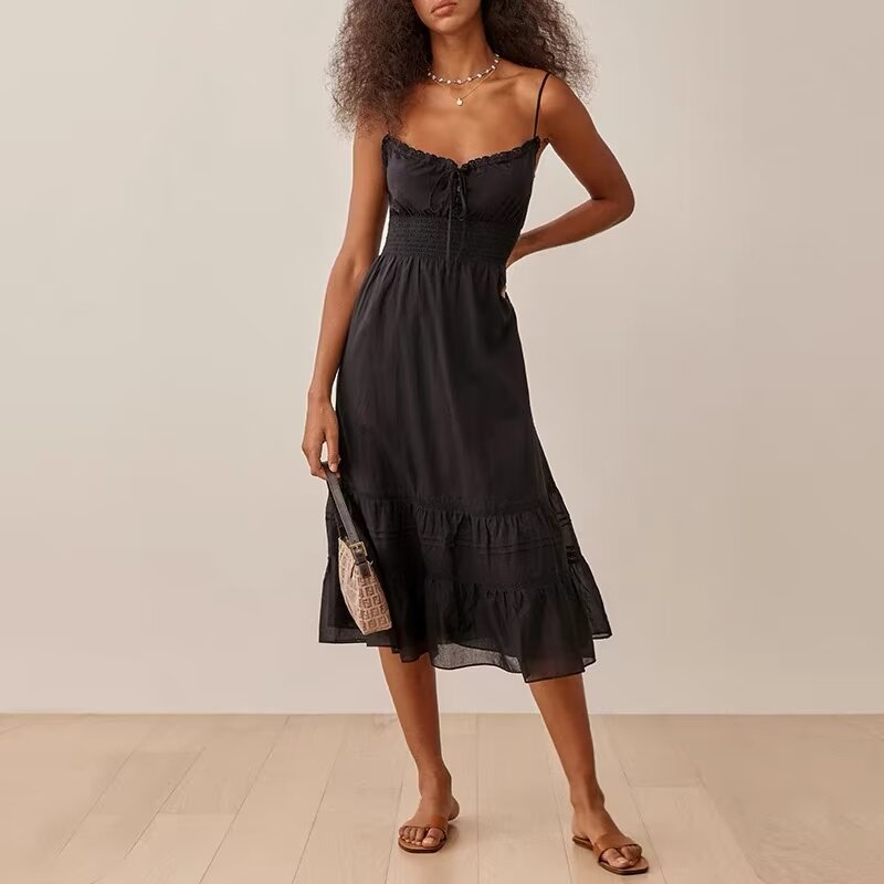 Women's Early Spring French Vintage Sexy Elastic Waisted Slimming Lace Sling Dress