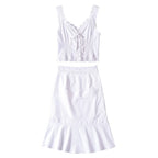 Women's Pure Lace Flounce Trim Top and Skirt Two-Piece Set