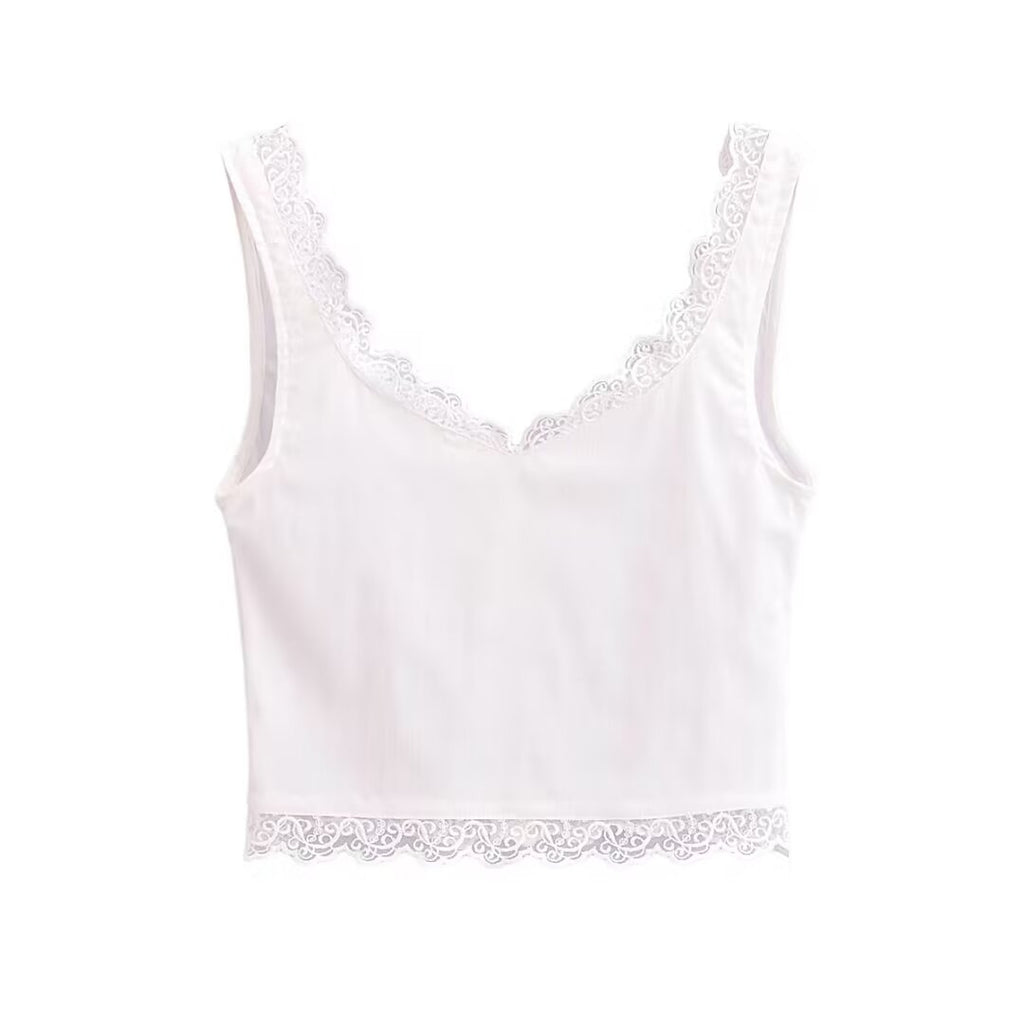Women's Pure Lace Flounce Trim Top and Skirt Two-Piece Set