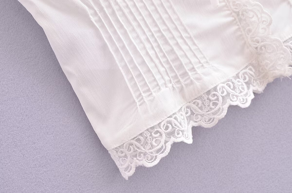 Women's Pure Lace Flounce Trim Top and Skirt Two-Piece Set