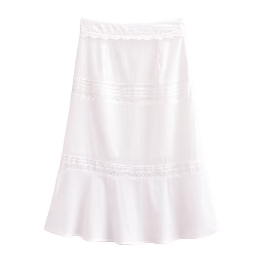 Women's Pure Lace Flounce Trim Top and Skirt Two-Piece Set
