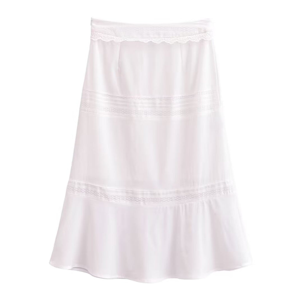 Women's Pure Lace Flounce Trim Top and Skirt Two-Piece Set
