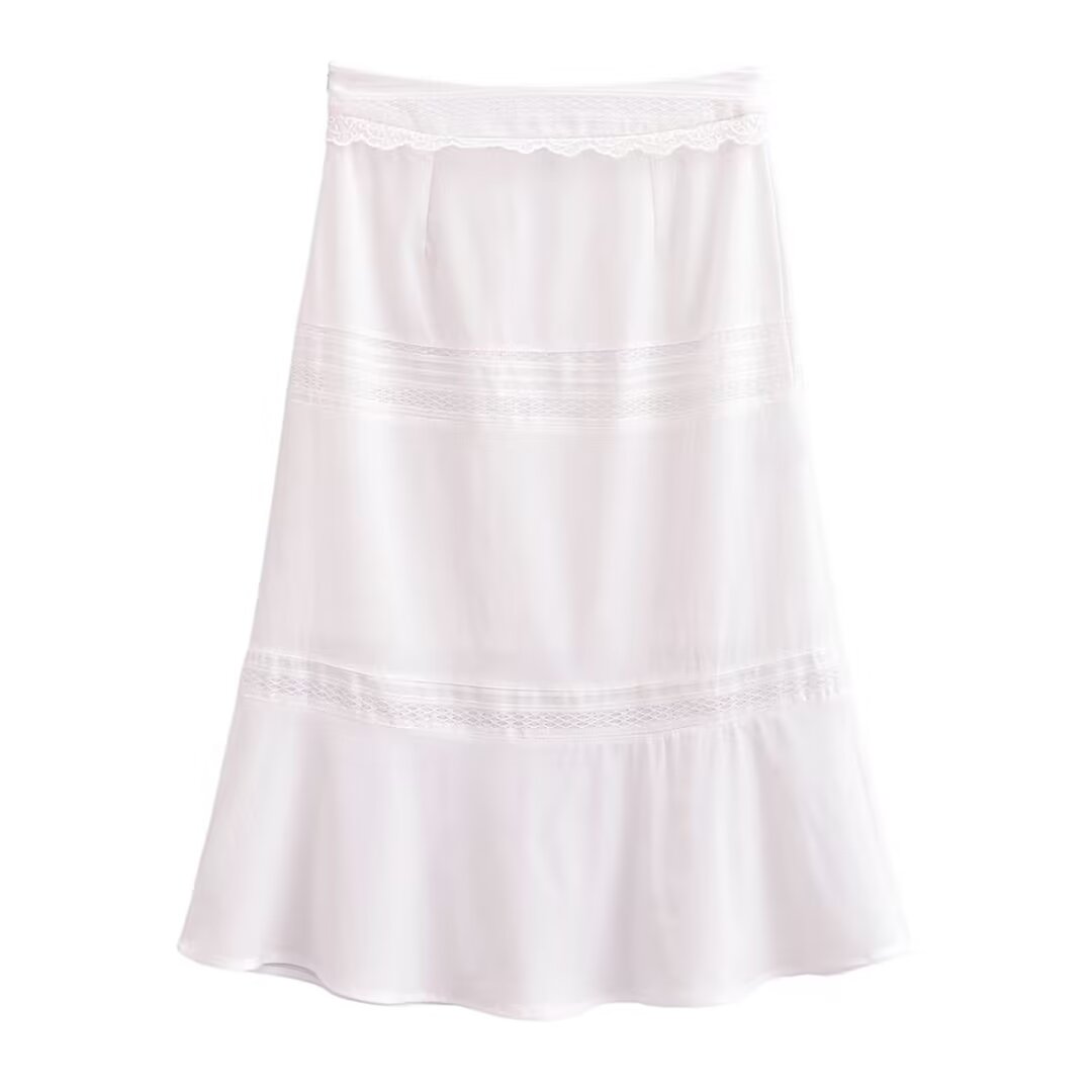 Women's Pure Lace Flounce Trim Top and Skirt Two-Piece Set