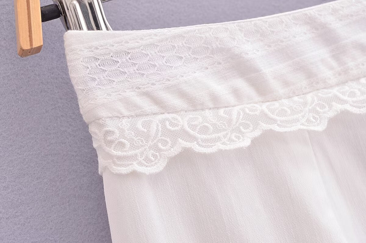 Women's Pure Lace Flounce Trim Top and Skirt Two-Piece Set