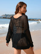 Summer Arrival Knitwear Long Sleeve Solid Color Loose round Neck Hollow Out Cutout out Women Knitwear