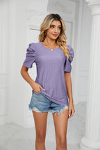 Pleated Sleeve Crew Neck Top