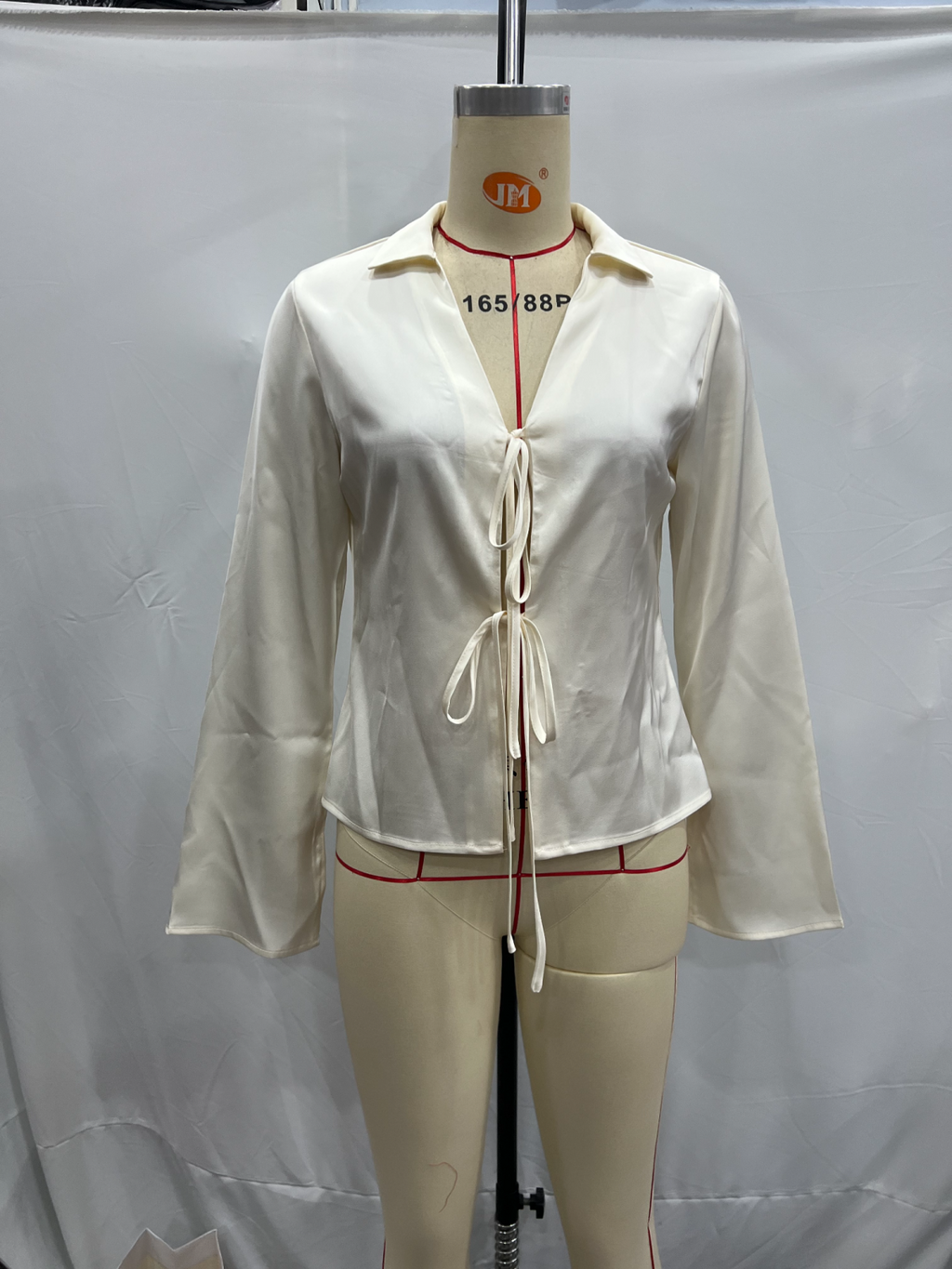 Women's Spring Women Loose Bow Silk Satin Textured Shirt