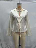 Women's Spring Women Loose Bow Silk Satin Textured Shirt