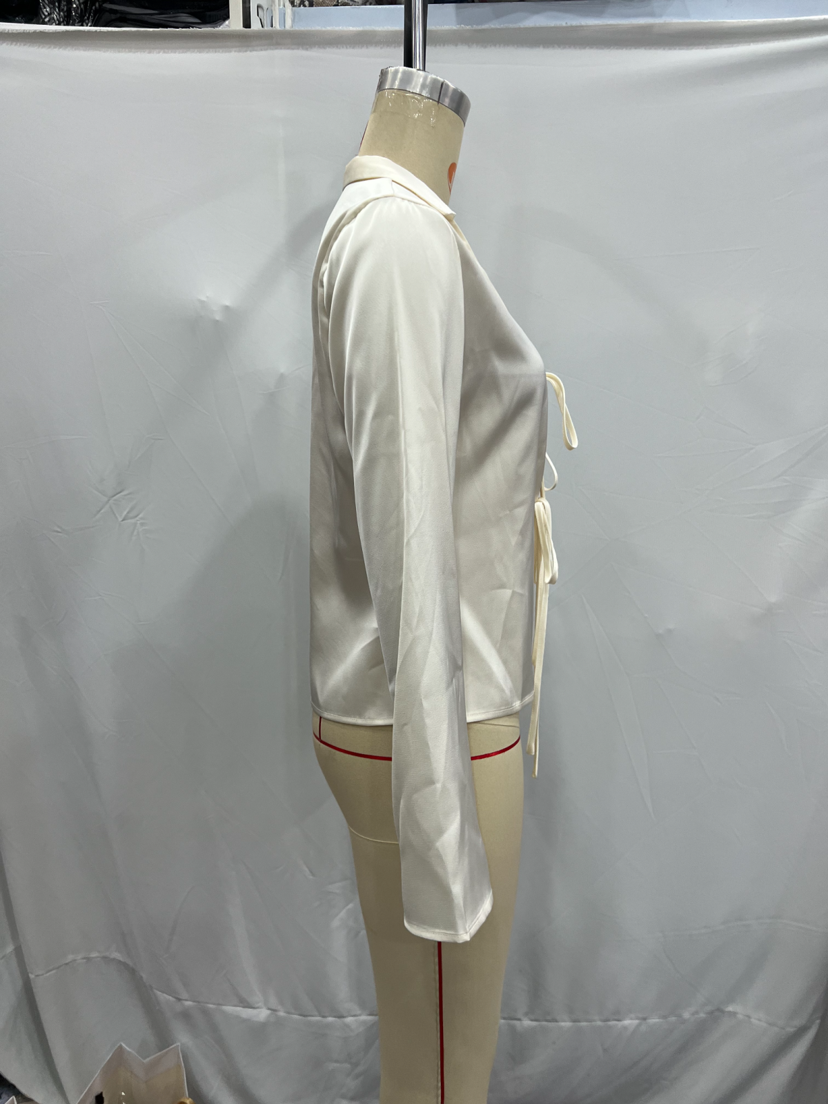 Women's Spring Women Loose Bow Silk Satin Textured Shirt
