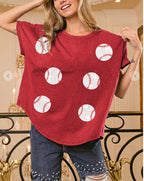 Women's Spring Summer Baseball Game Sequined T Shirt Women Sequin Short Sleeve Outerwear Top