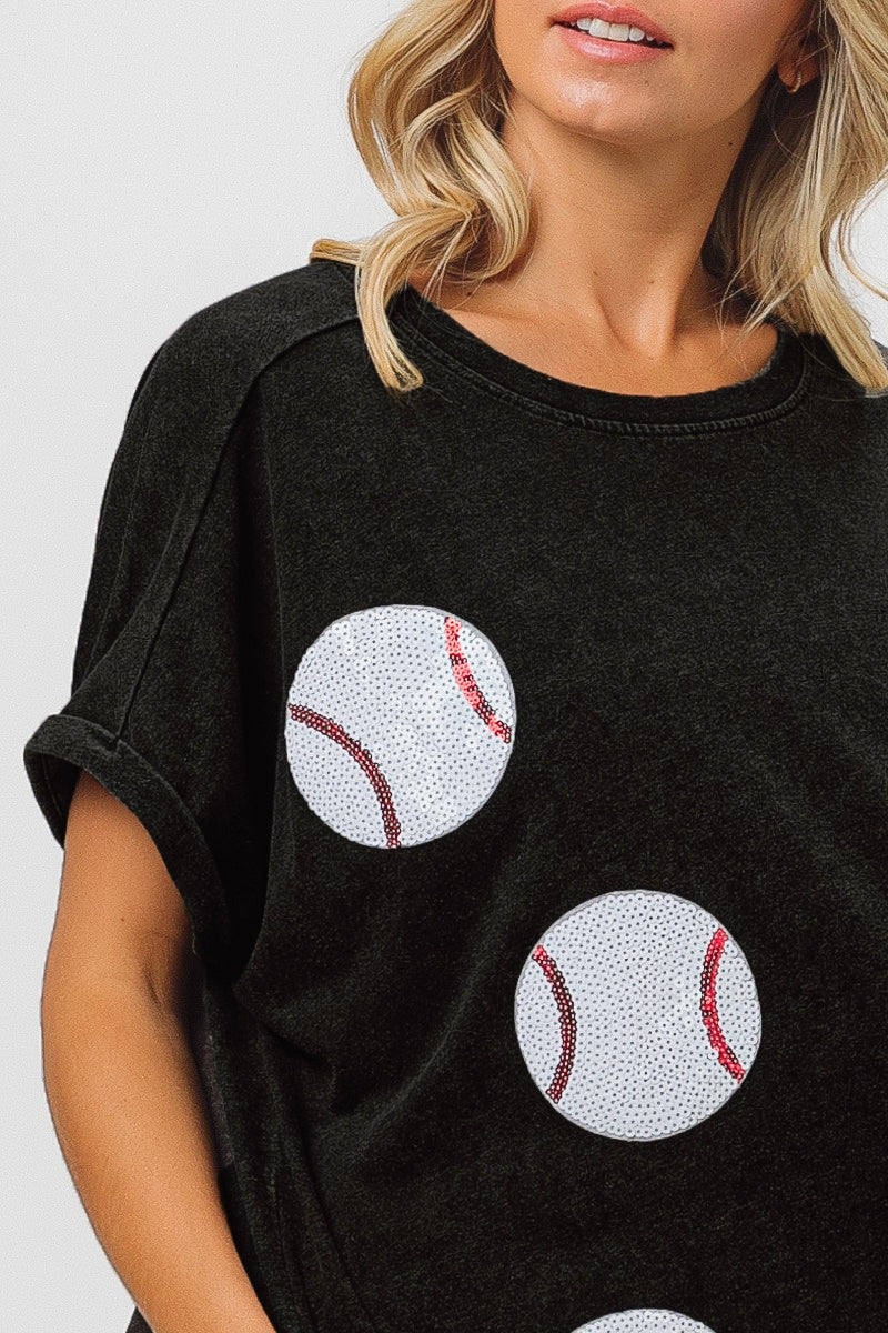 Women's Spring Summer Baseball Game Sequined T Shirt Women Sequin Short Sleeve Outerwear Top