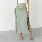 Spring Drawstring Ruffle Slit High Waist Tight Hip Skirt