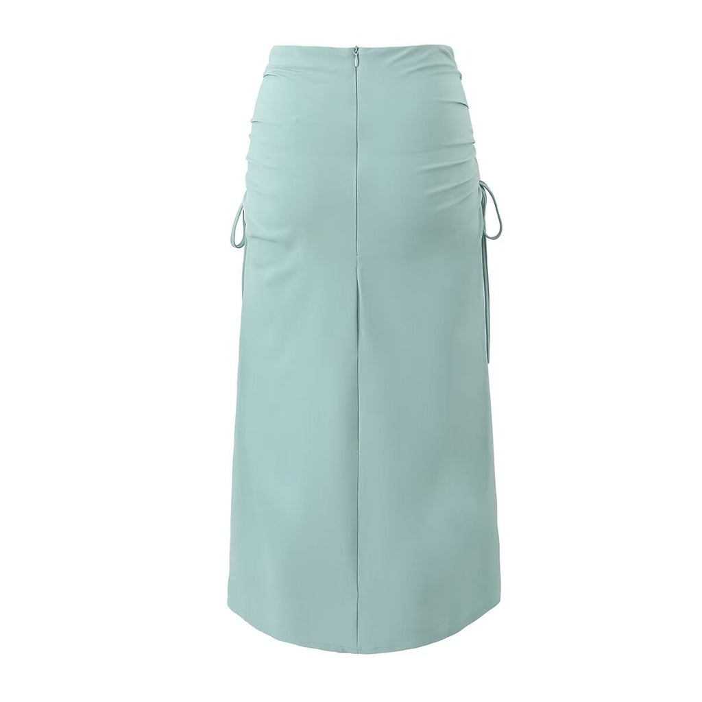Spring Drawstring Ruffle Slit High Waist Tight Hip Skirt