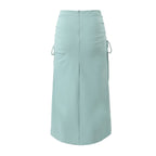 Spring Drawstring Ruffle Slit High Waist Tight Hip Skirt