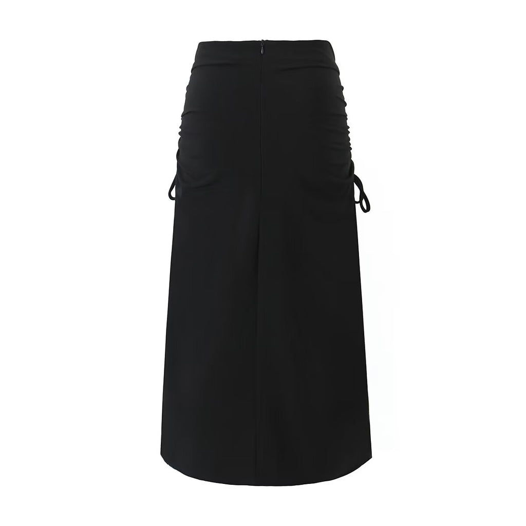 Spring Drawstring Ruffle Slit High Waist Tight Hip Skirt
