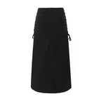 Spring Drawstring Ruffle Slit High Waist Tight Hip Skirt