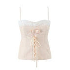 's Sweet Bow Bandage Girl Lace Splicing Sling Small Tank Top