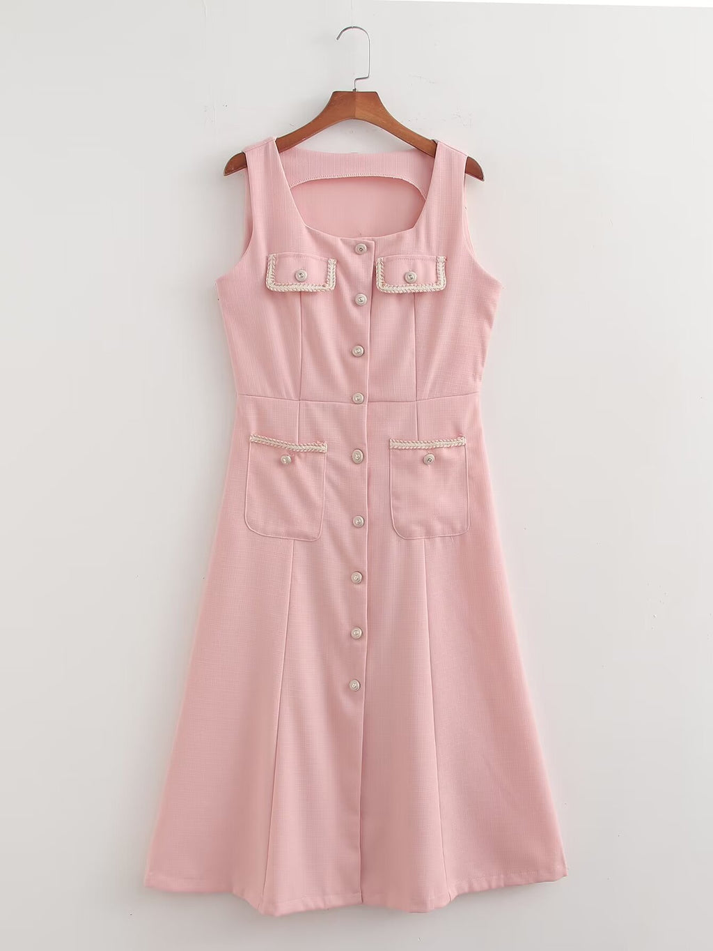 Autumn French Button Decoration Classic Square Collar Slimming Sleeveless Women