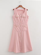 Autumn French Button Decoration Classic Square Collar Slimming Sleeveless Women