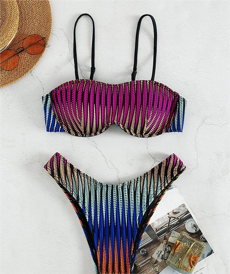 Corrugated Strip Bikini Swimwear