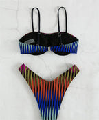 Corrugated Strip Bikini Swimwear