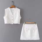 Women's Summer Women Clothes Woolen Short Top Skirt Set