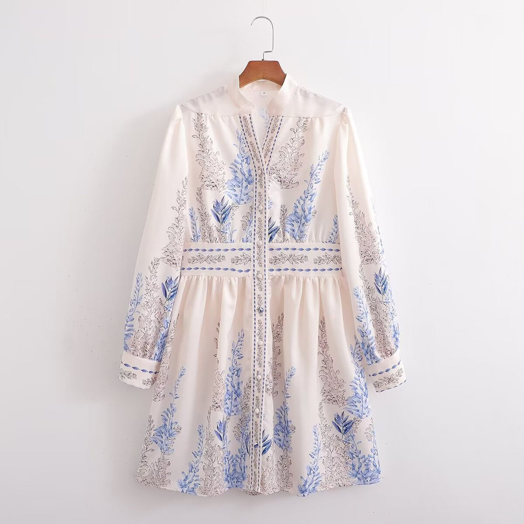 Printed Long-Sleeve Loose Casual Dress
