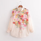 Women's Plant Print Long Sleeve Loose Shirt