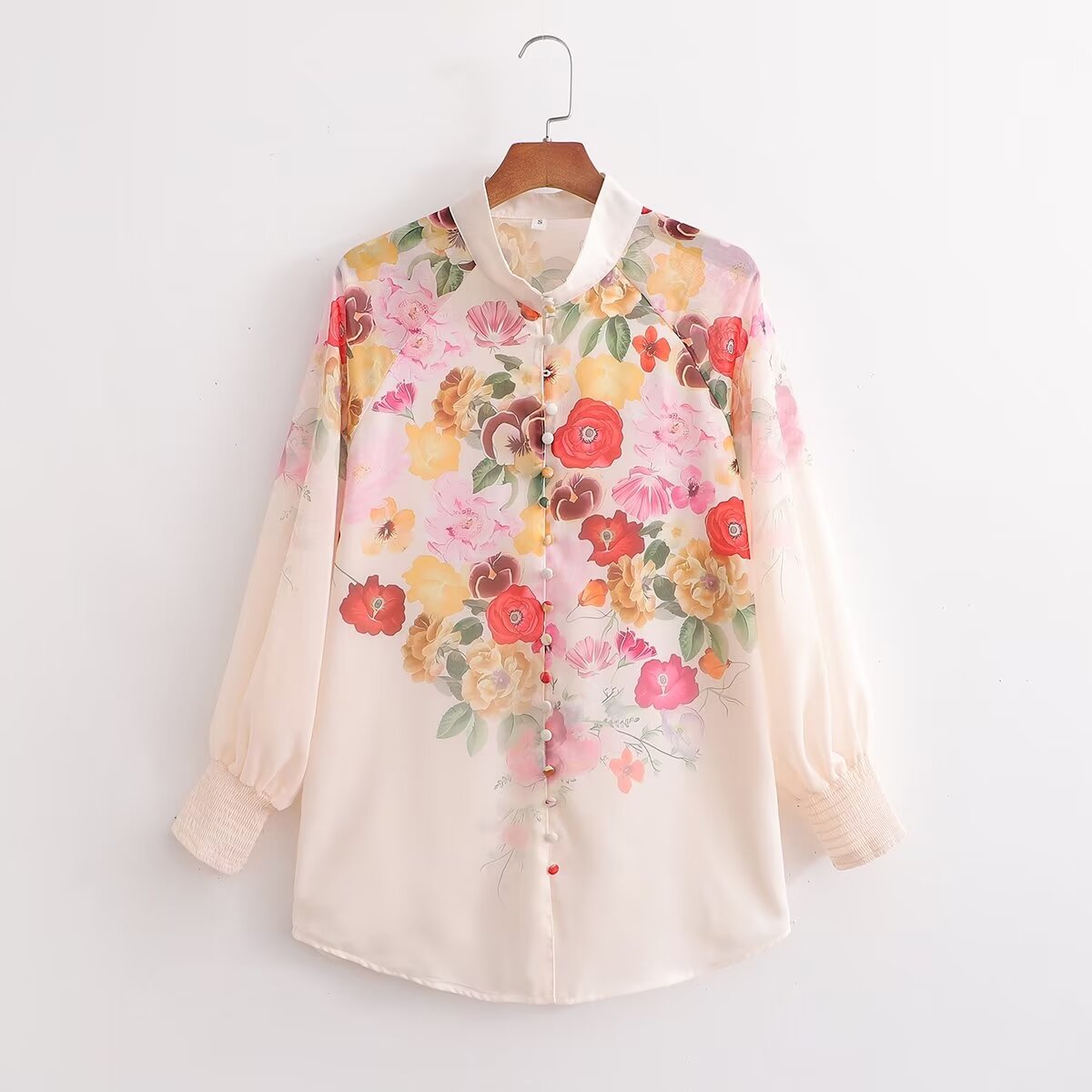 Women's Plant Print Long Sleeve Loose Shirt