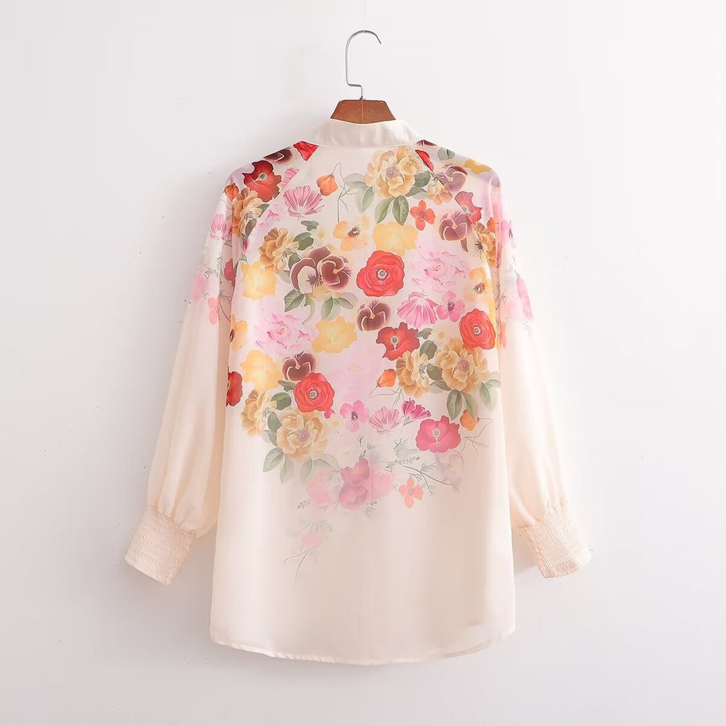 Women's Plant Print Long Sleeve Loose Shirt