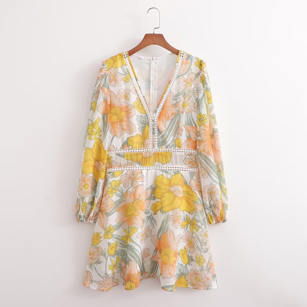 Women's Floral V-Neck Long-Sleeve Dress