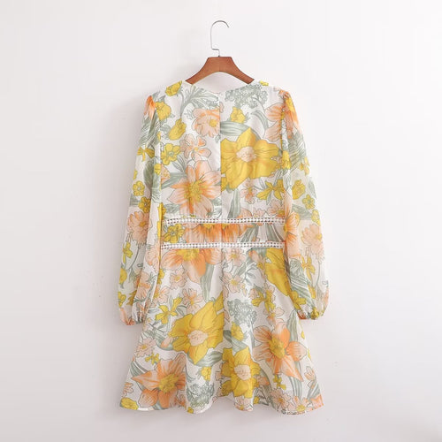 Women's Fall V Neck Long Sleeved Printed Dress