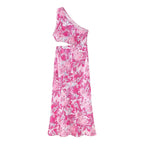 Women's Pink One-Shoulder Printed Sleeveless Dress