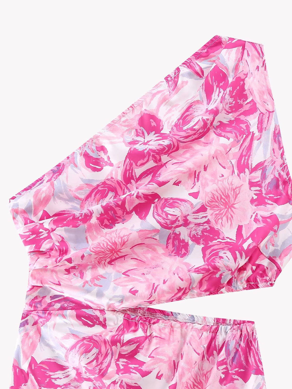 Women's Pink One-Shoulder Printed Sleeveless Dress