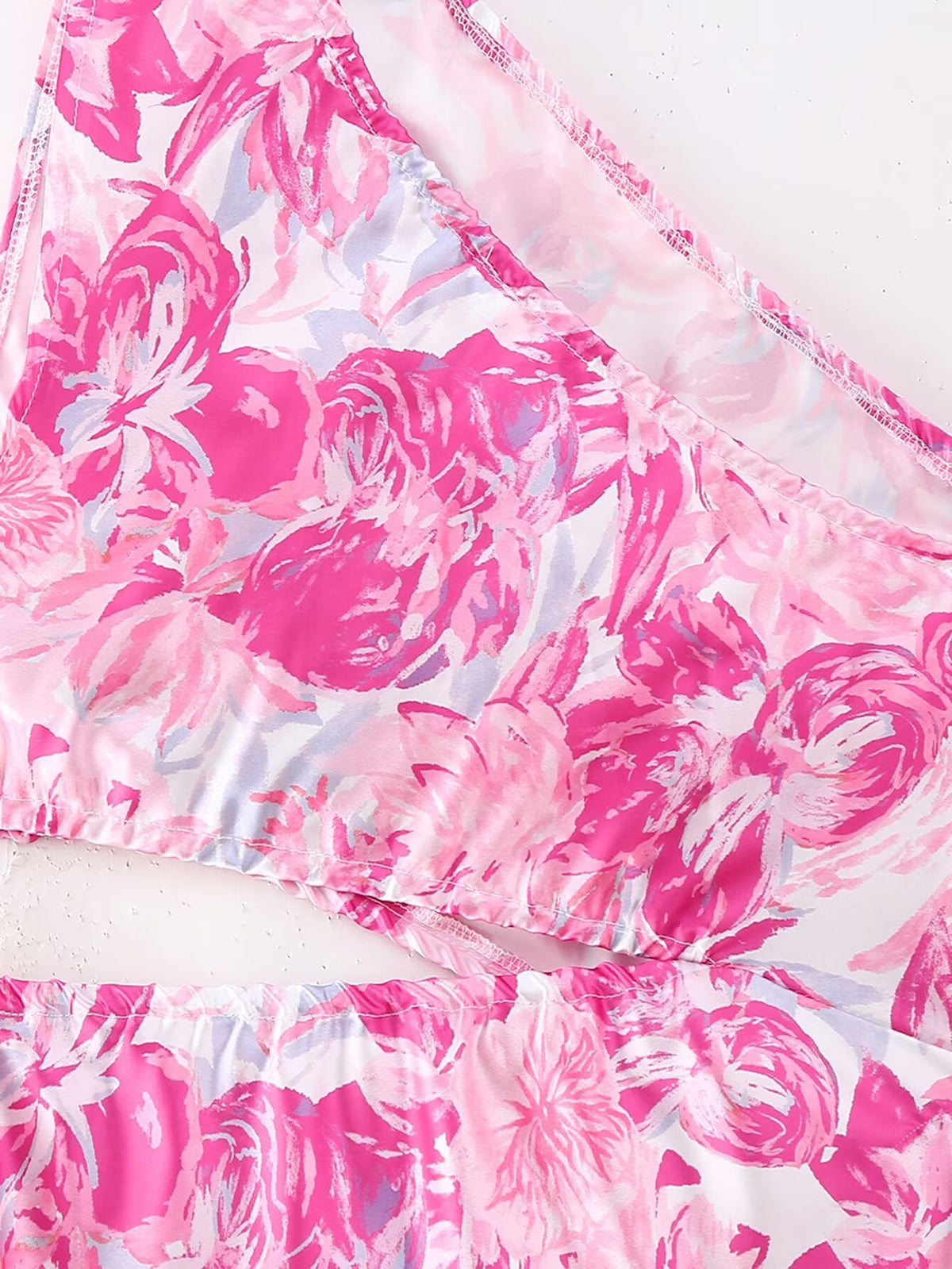 Women's Pink One-Shoulder Printed Sleeveless Dress