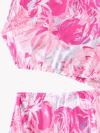 Women's Pink One-Shoulder Printed Sleeveless Dress