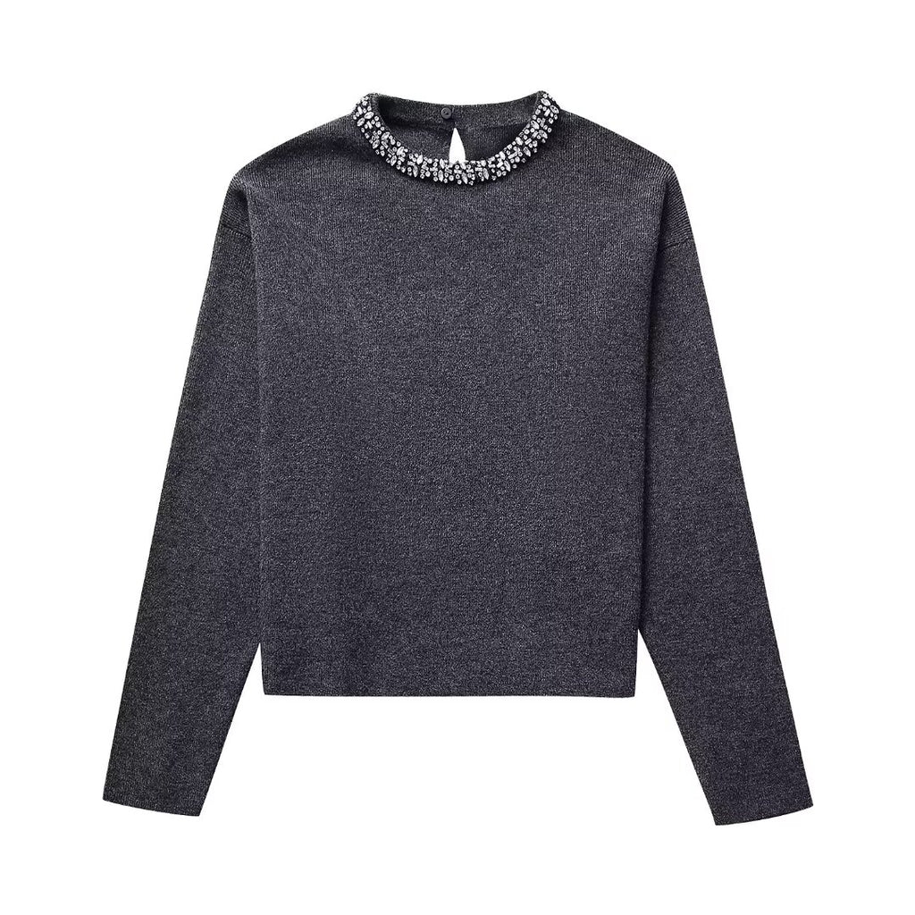 Women’s Multicolor Rhinestone Sequin Crew Neck Sweater